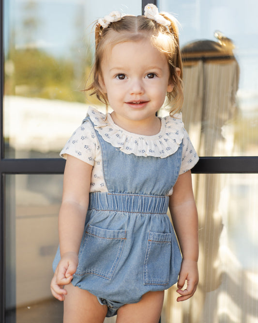 Ruffle Collar Bodysuit Blue Ditsy