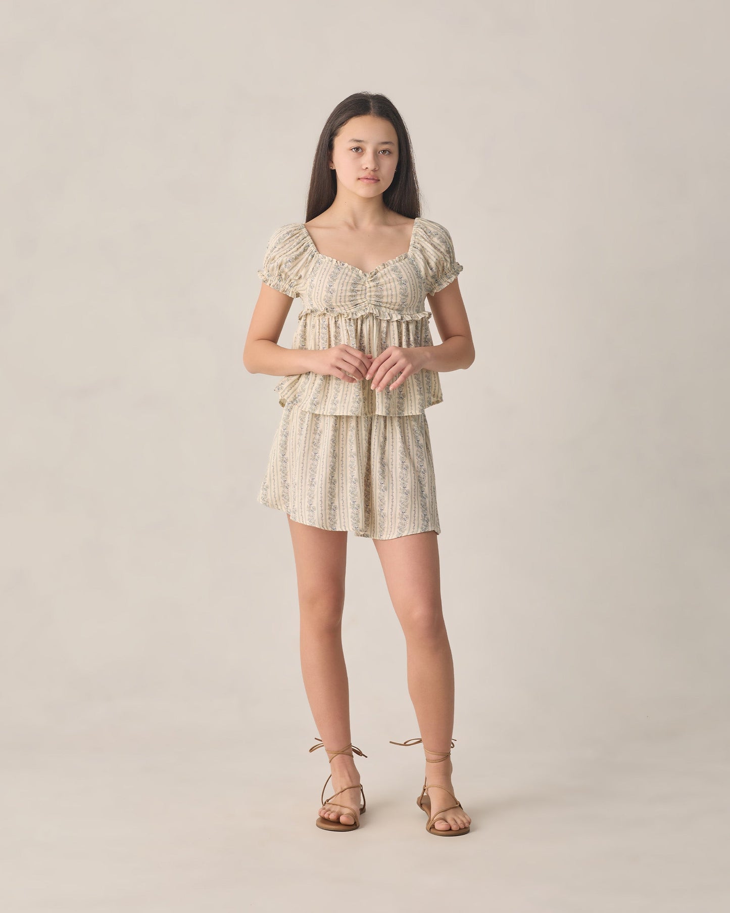 Teen Smocked V Mini Skirt Blue Floral