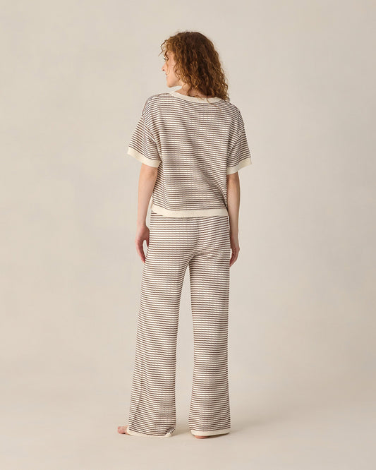 Women's Knit Wide Leg Pant Chocolate Stripe