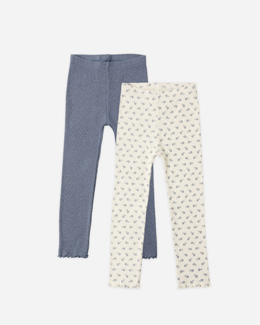 Ribbed Legging Set Natural Blue Ditsy, Heathered Marine