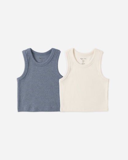 Ribbed Tank Set Natural, Heathered Marine