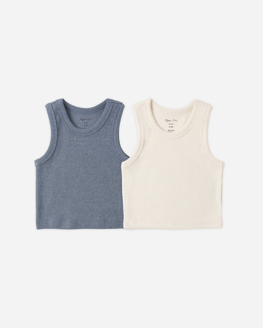 Ribbed Tank Set Natural, Heathered Marine