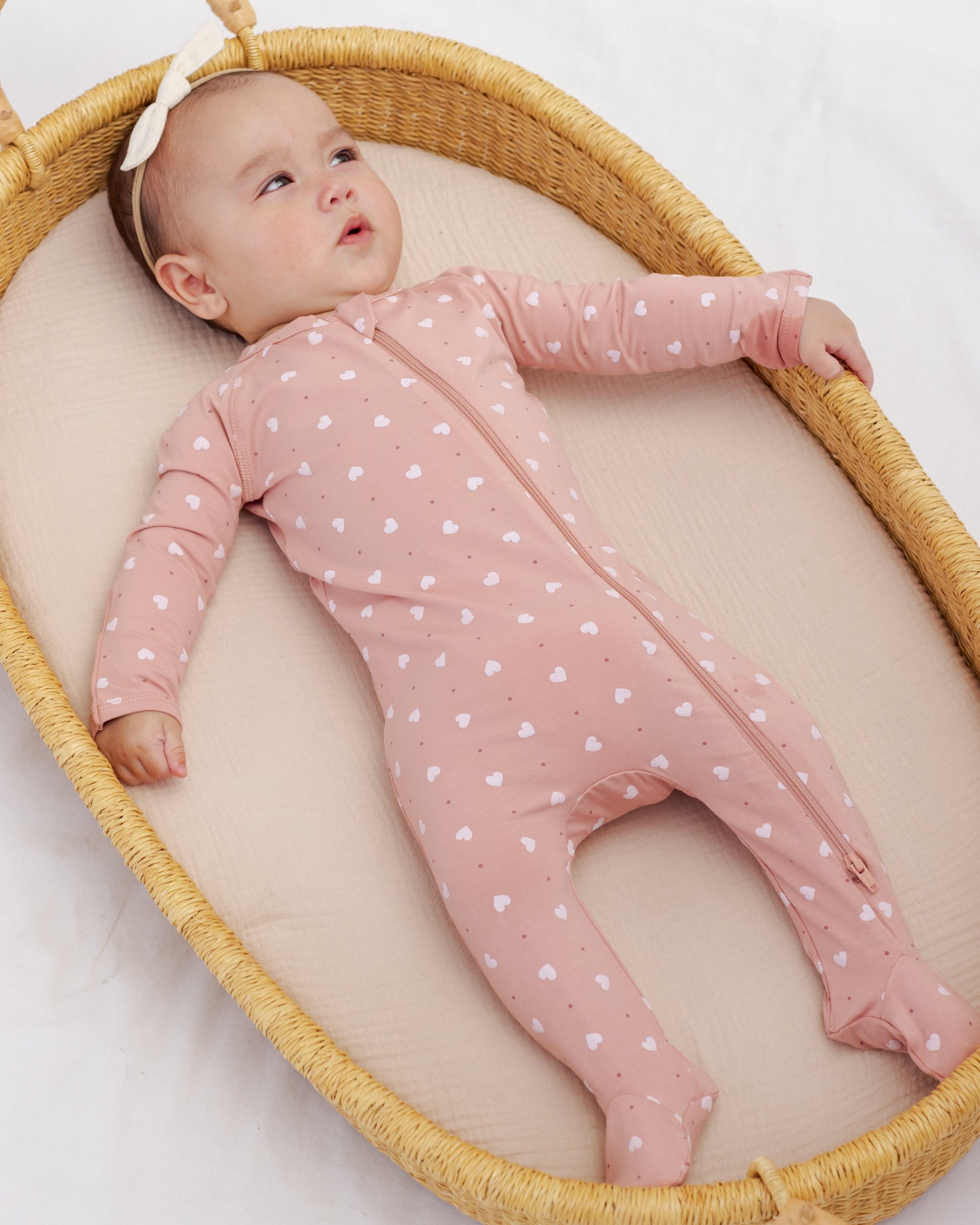 Bamboo Zip Footie Pink Hearts