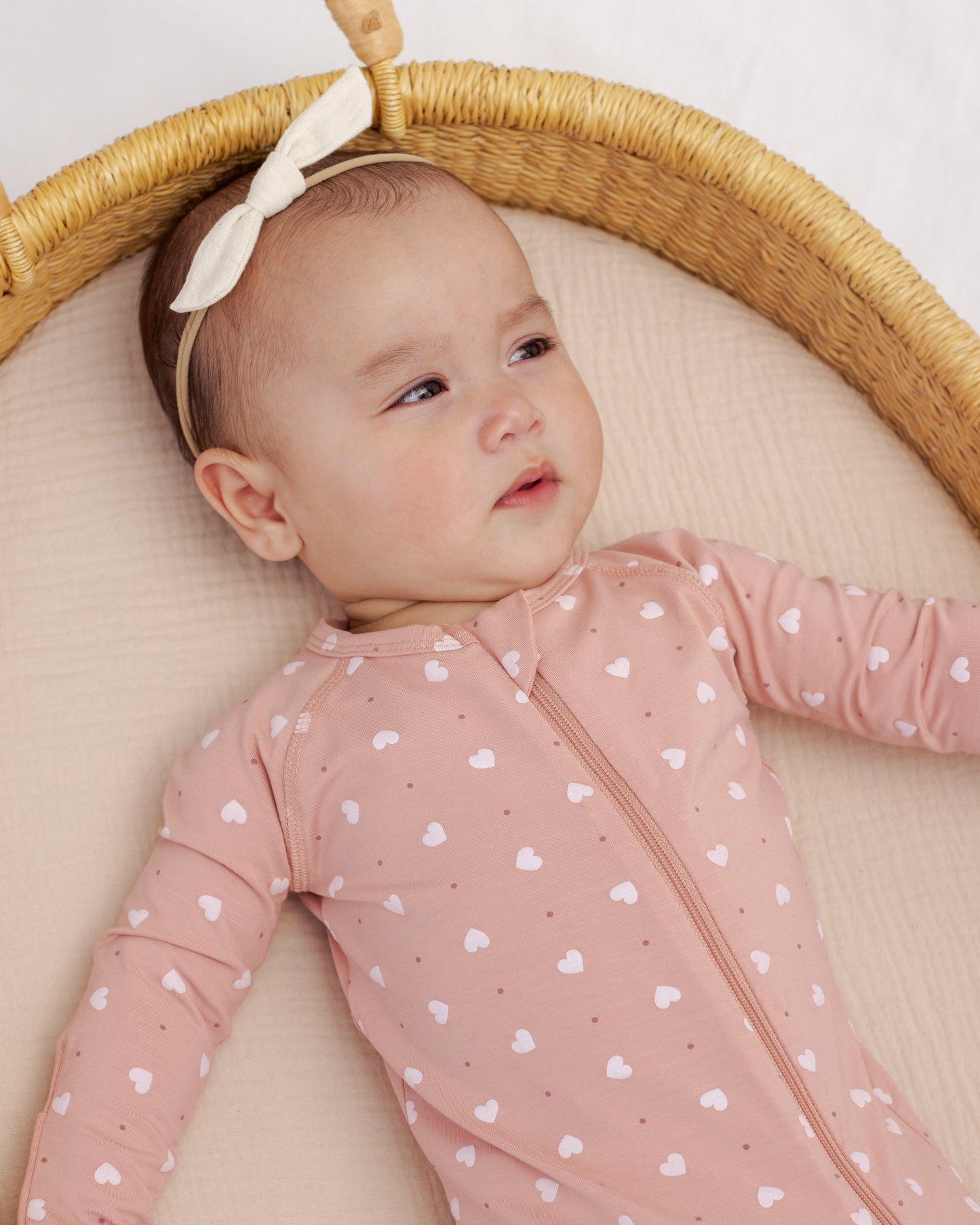 Bamboo Zip Footie Pink Hearts