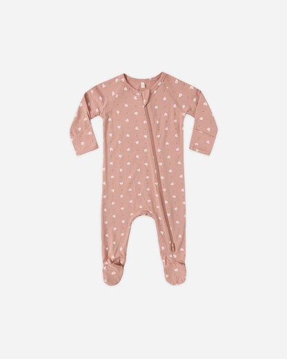 Bamboo Zip Footie Pink Hearts