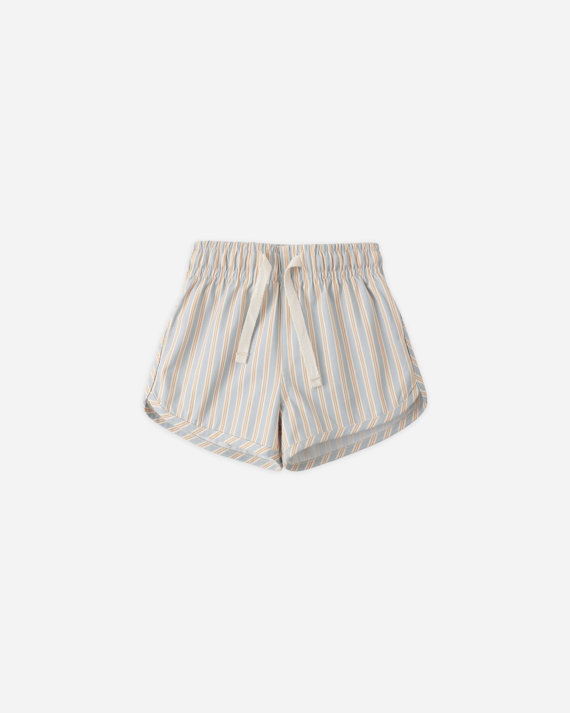 Boys Swim Short Blue + Butterscotch Stripe