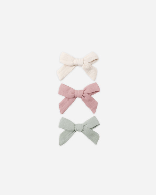 Bow W. Clip, Set Of 3 Natural, Mauve, Sage