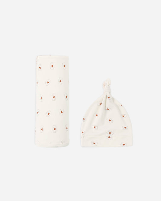 Bamboo Swaddle + Knotted Hat Valentine