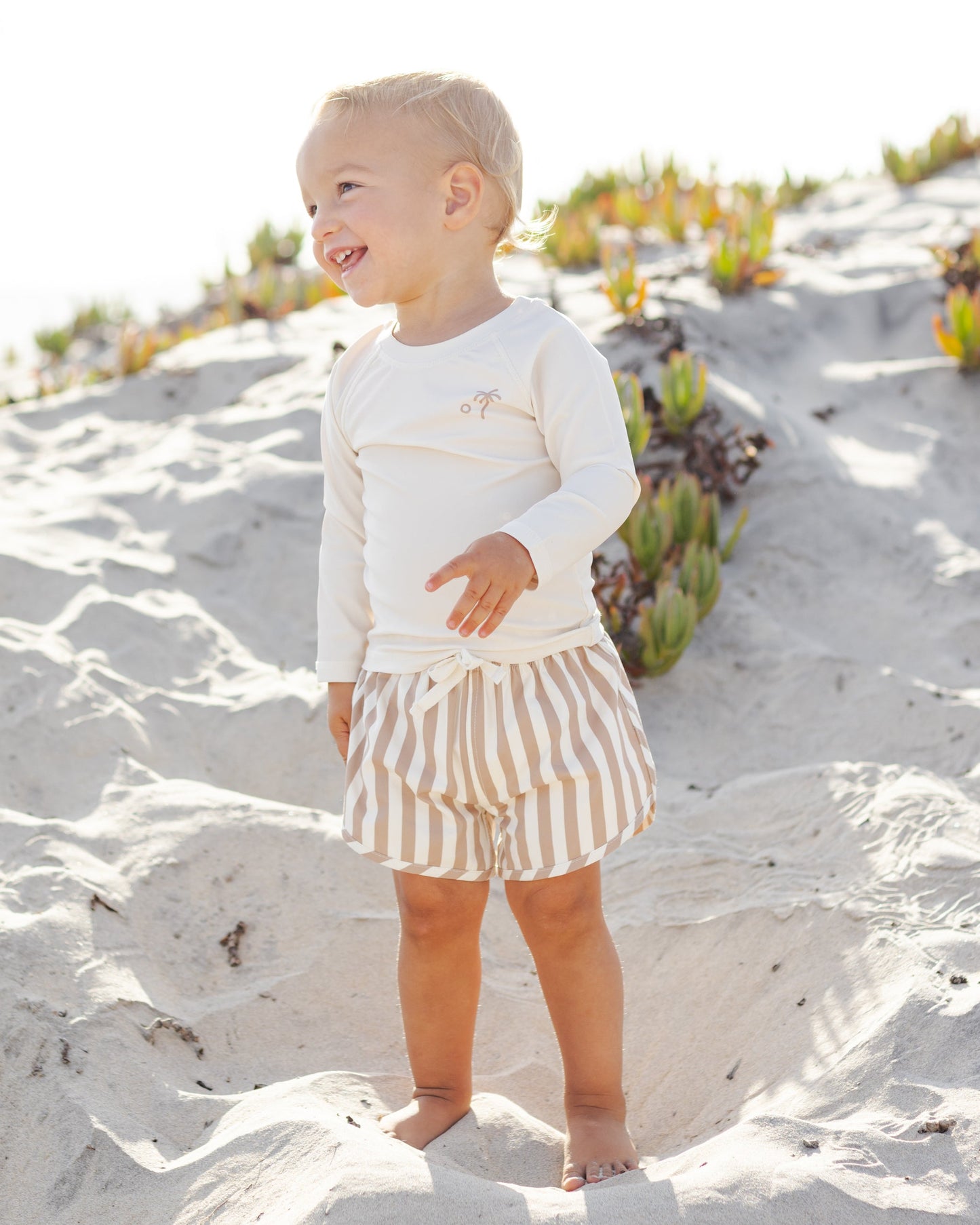 Boys Swim Short Retro Latte Stripe