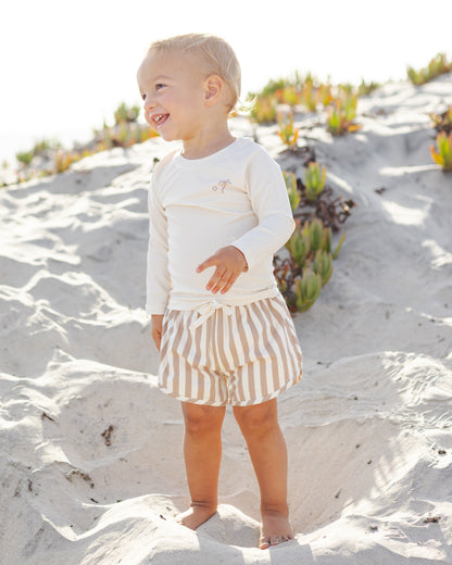 Boys Swim Short Retro Latte Stripe