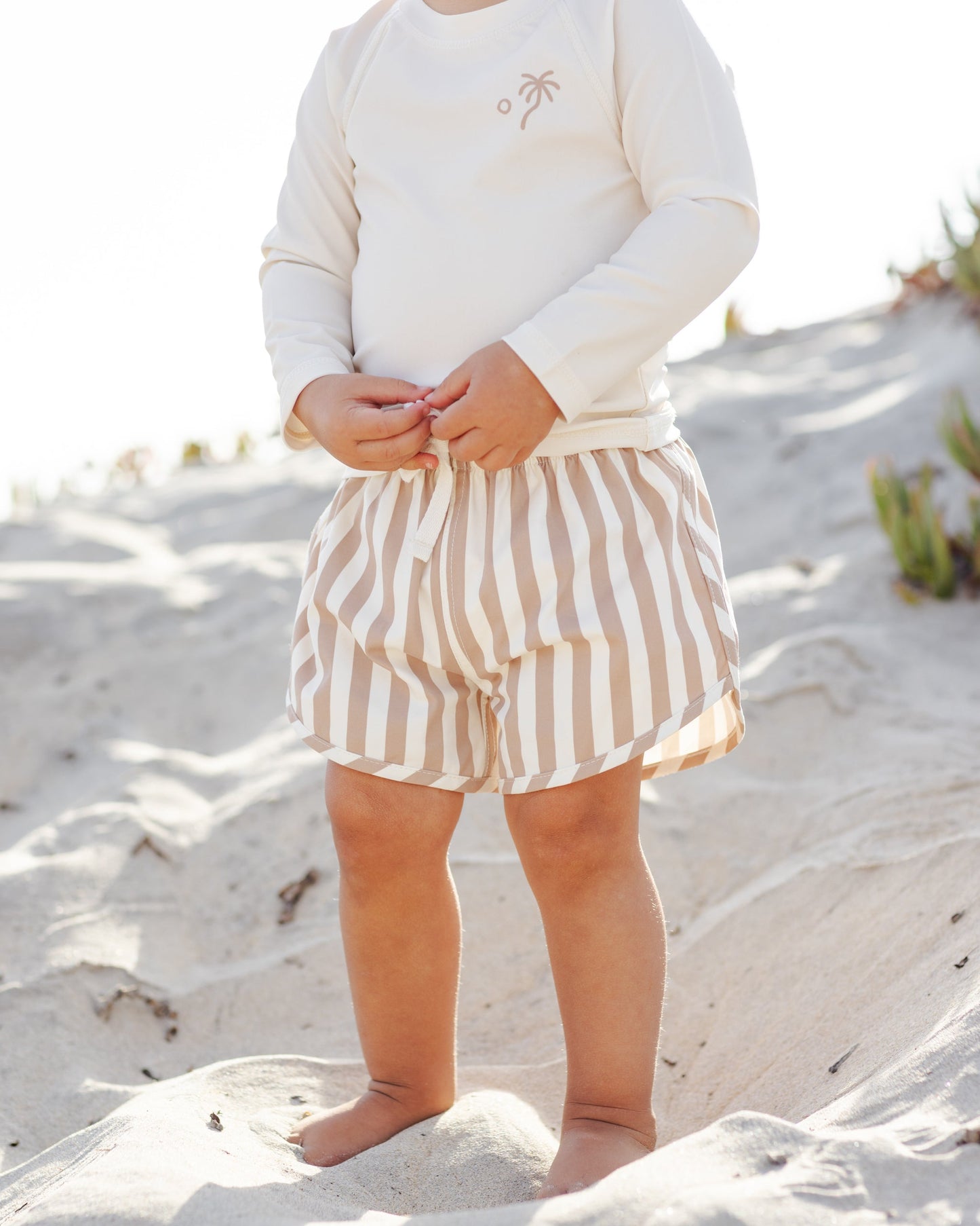 Boys Swim Short Retro Latte Stripe