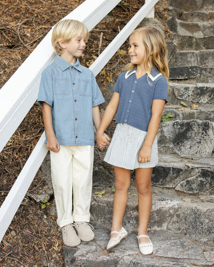 Denim Short Sleeve Overshirt Washed Blue
