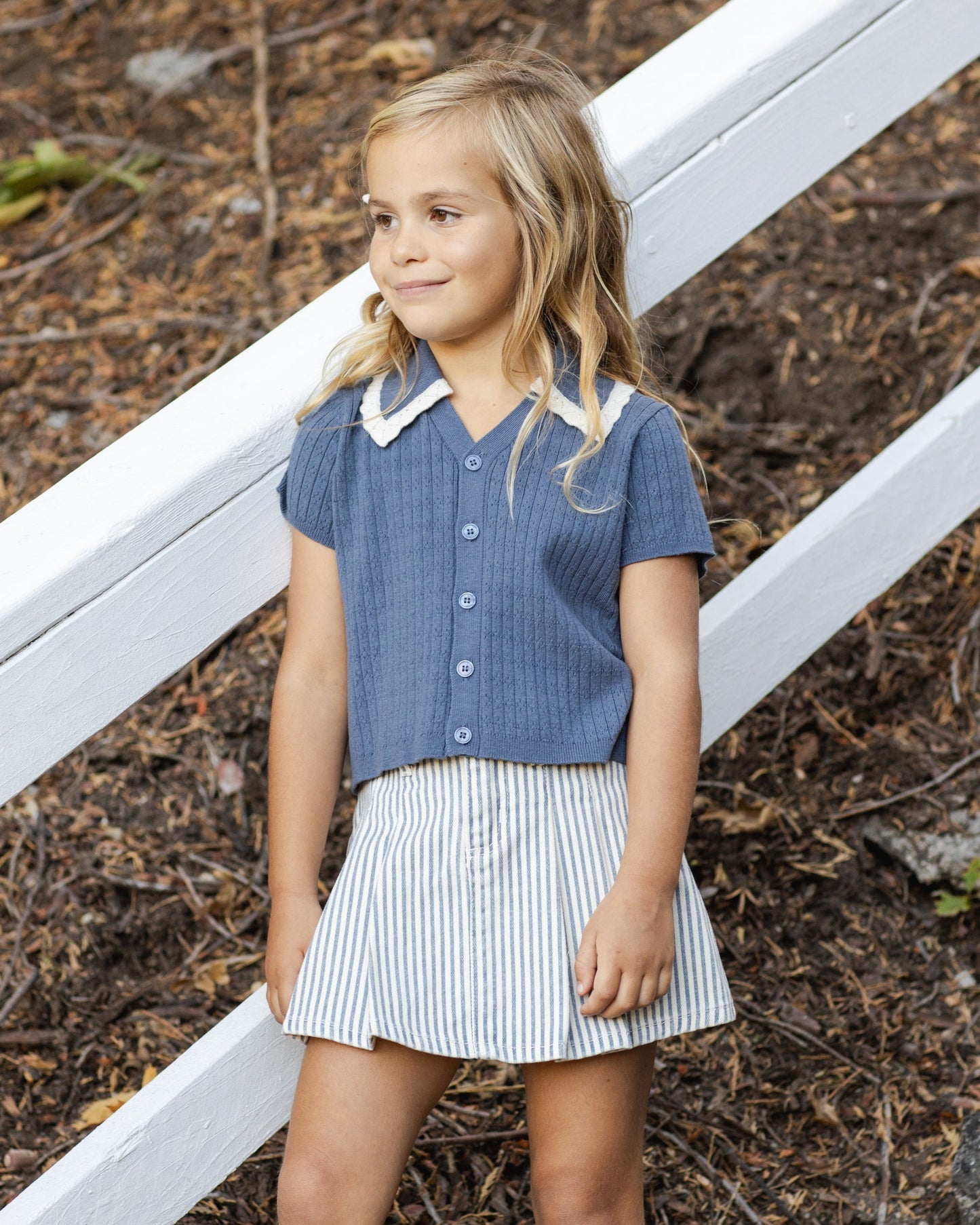 Pleated Denim Skirt Railroad Stripe
