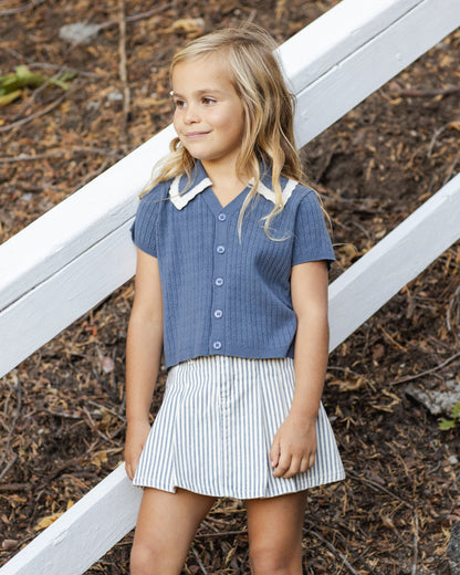 Pleated Denim Skirt Railroad Stripe