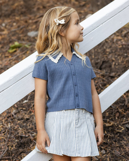 Pleated Denim Skirt Railroad Stripe