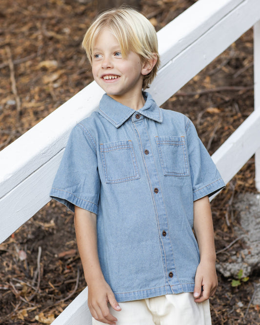 Denim Short Sleeve Overshirt Washed Blue