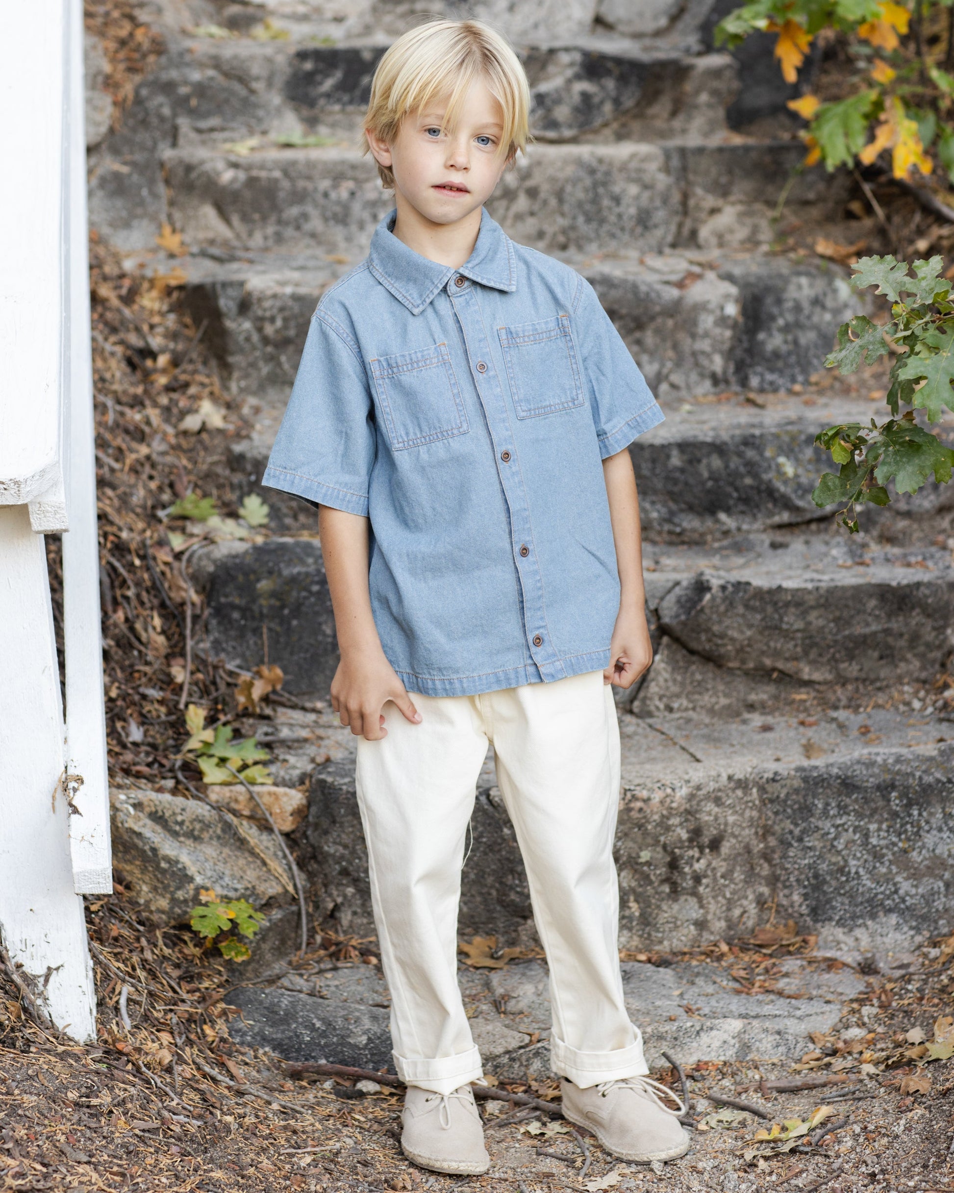 Denim Short Sleeve Overshirt Washed Blue
