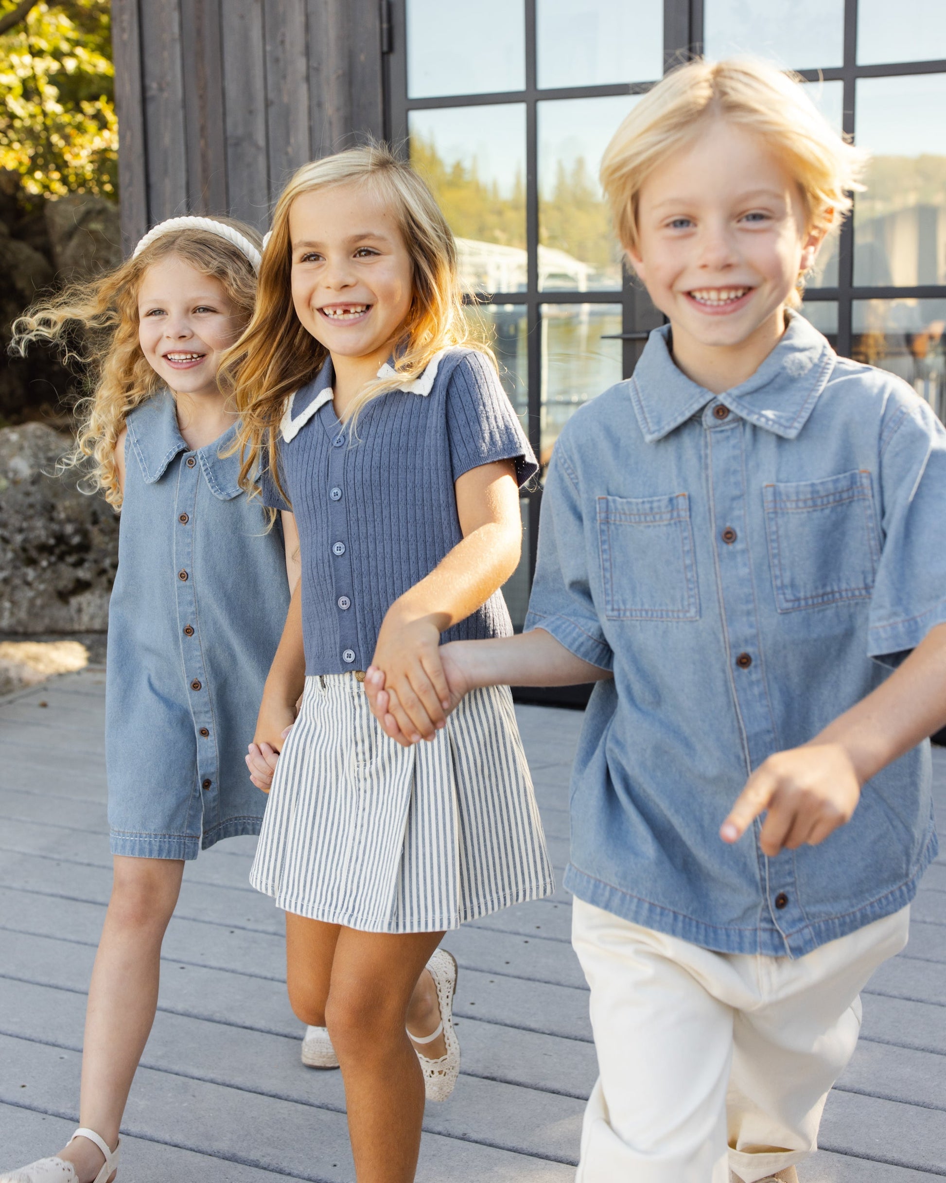 Denim Short Sleeve Overshirt Washed Blue