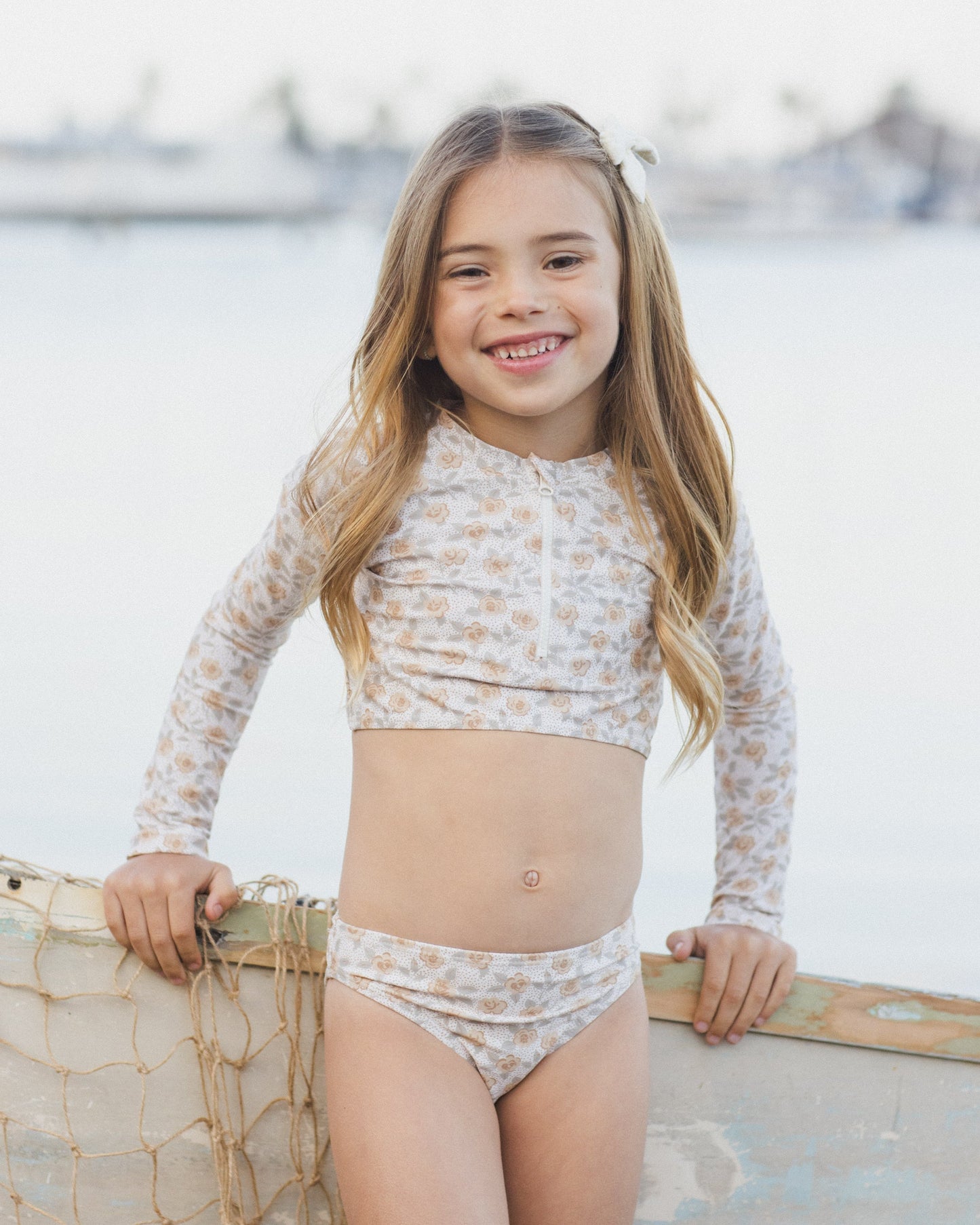 Crop Rashguard Set Yellow Floral