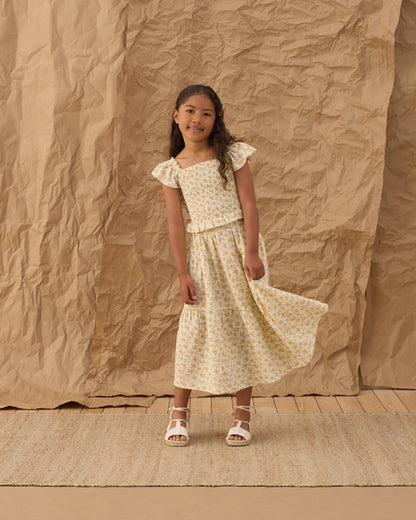 Tiered Midi Skirt Yellow Floral
