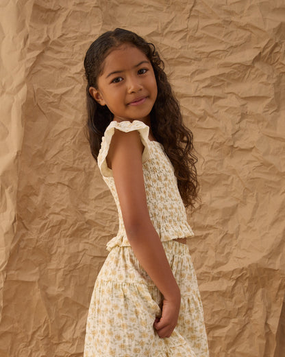 Tiered Midi Skirt Yellow Floral
