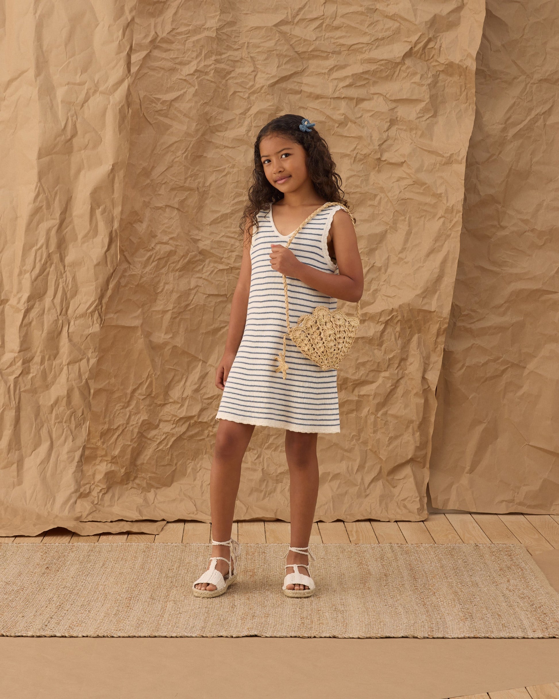 Crochet Tank Mini Dress Marine Stripe