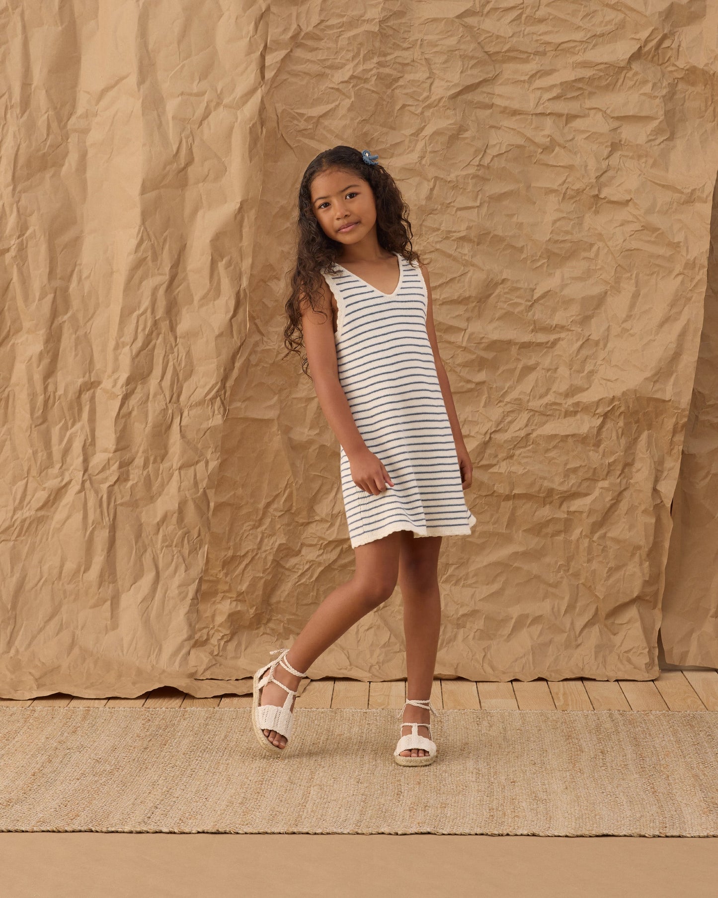 Crochet Tank Mini Dress Marine Stripe