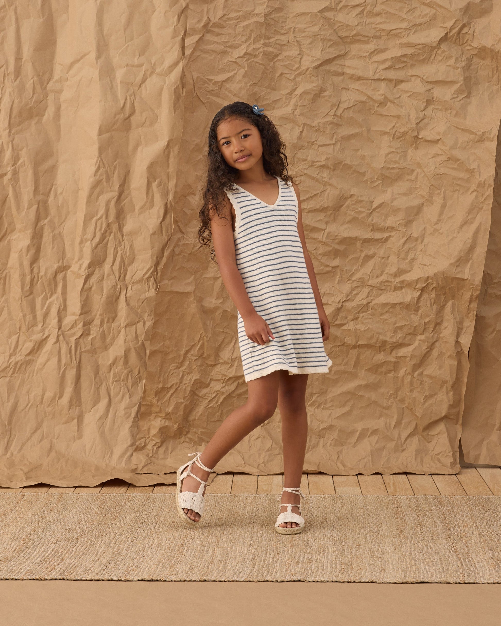 Crochet Tank Mini Dress Marine Stripe