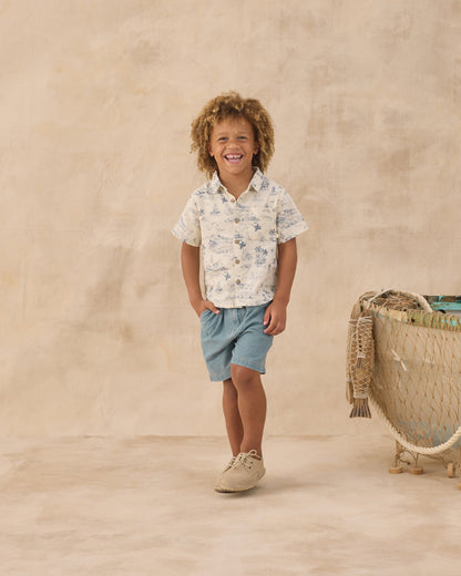 Collared Short Sleeve Shirt Ocean Toile