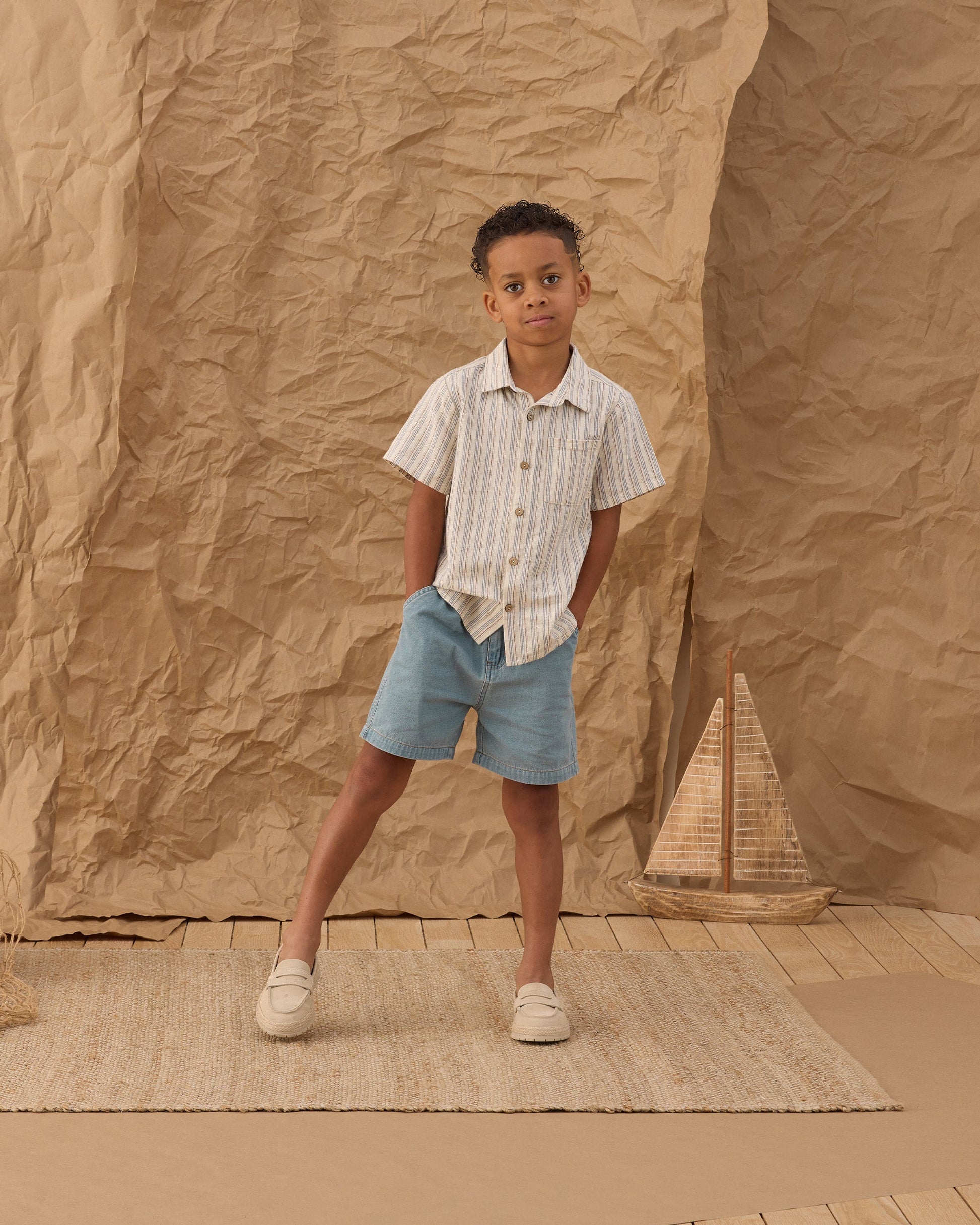 Collared Short Sleeve Shirt Nautical Stripe