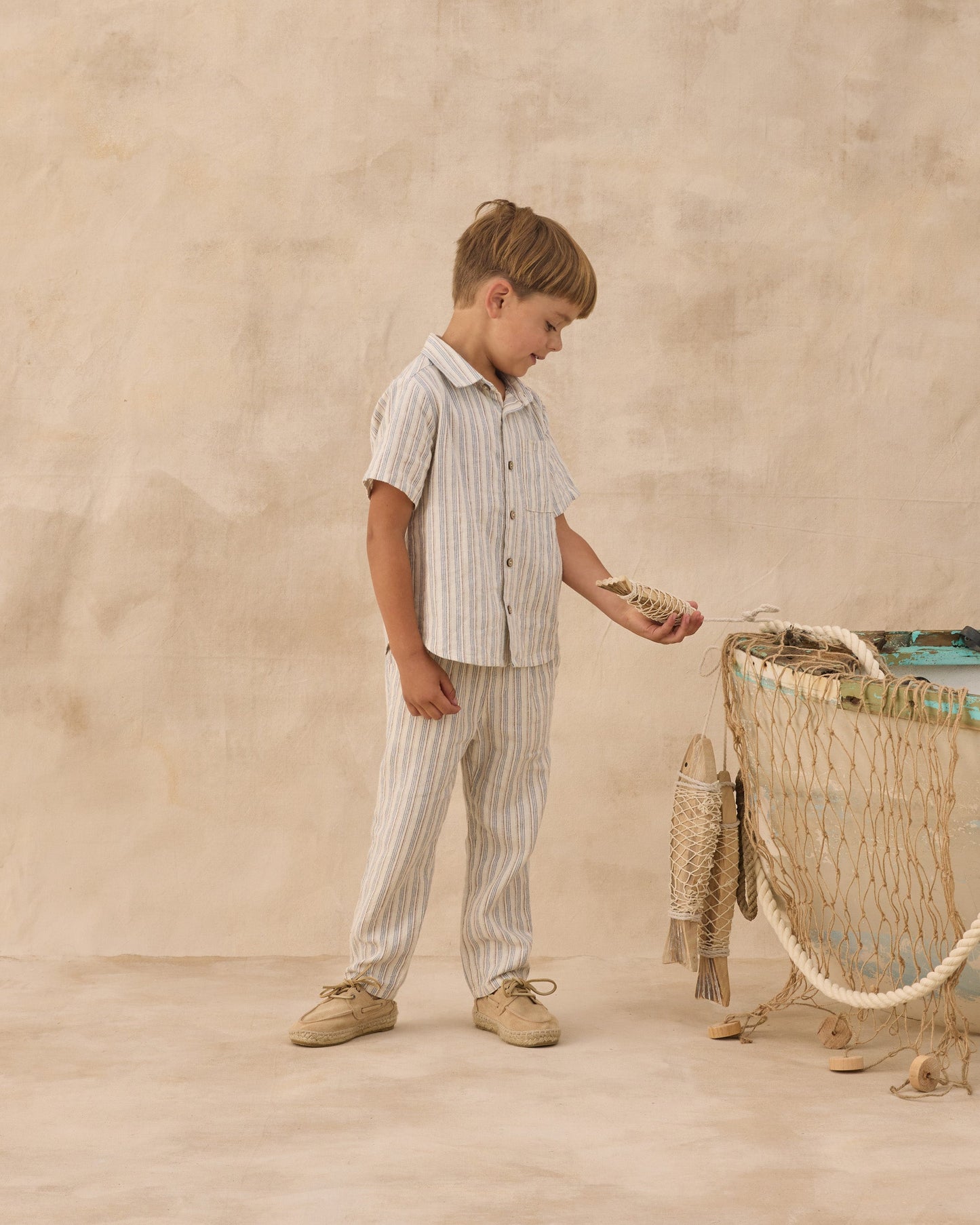 Collared Short Sleeve Shirt Nautical Stripe