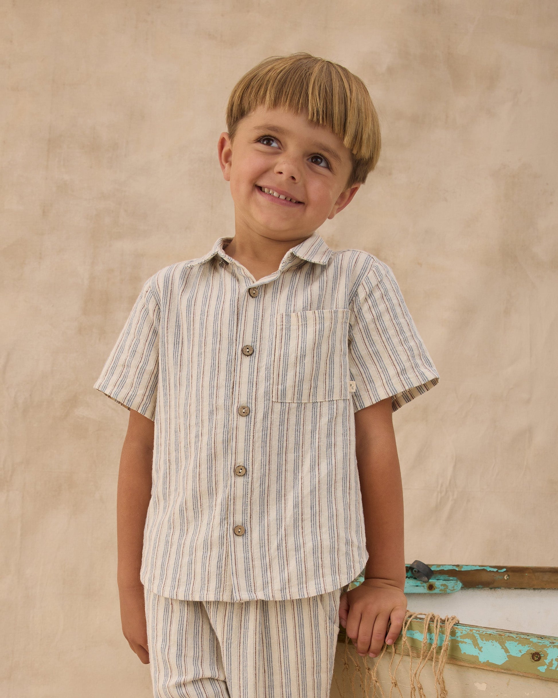 Collared Short Sleeve Shirt Nautical Stripe