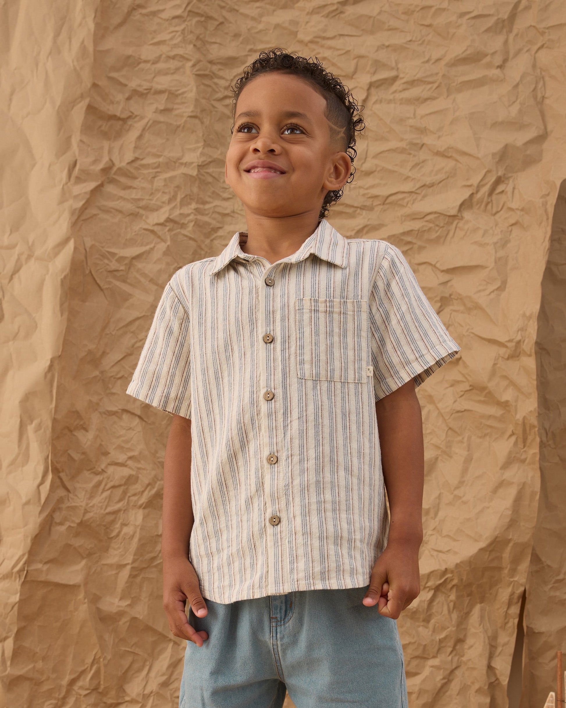 Collared Short Sleeve Shirt Nautical Stripe