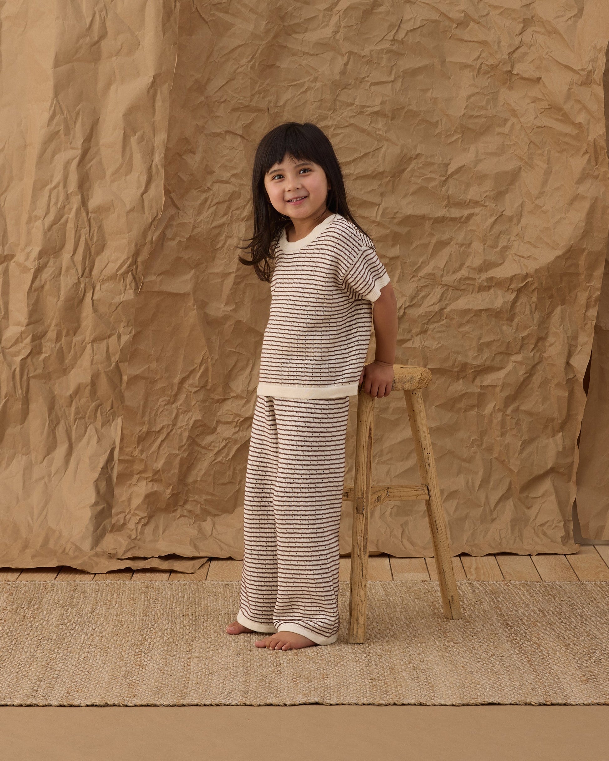 Boxy Crop Knit Tee Chocolate Stripe