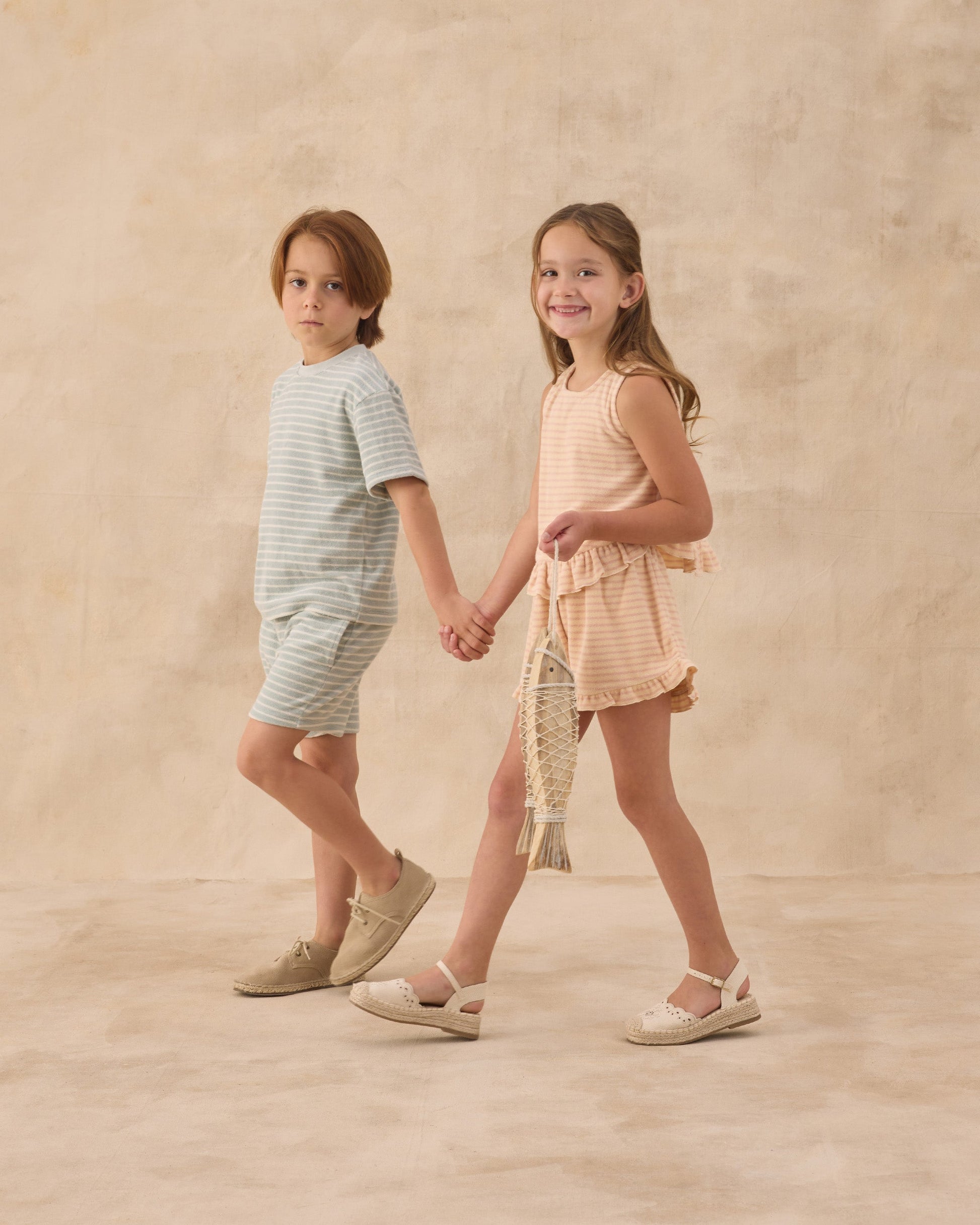 Terry Boys Short Seafoam Stripe