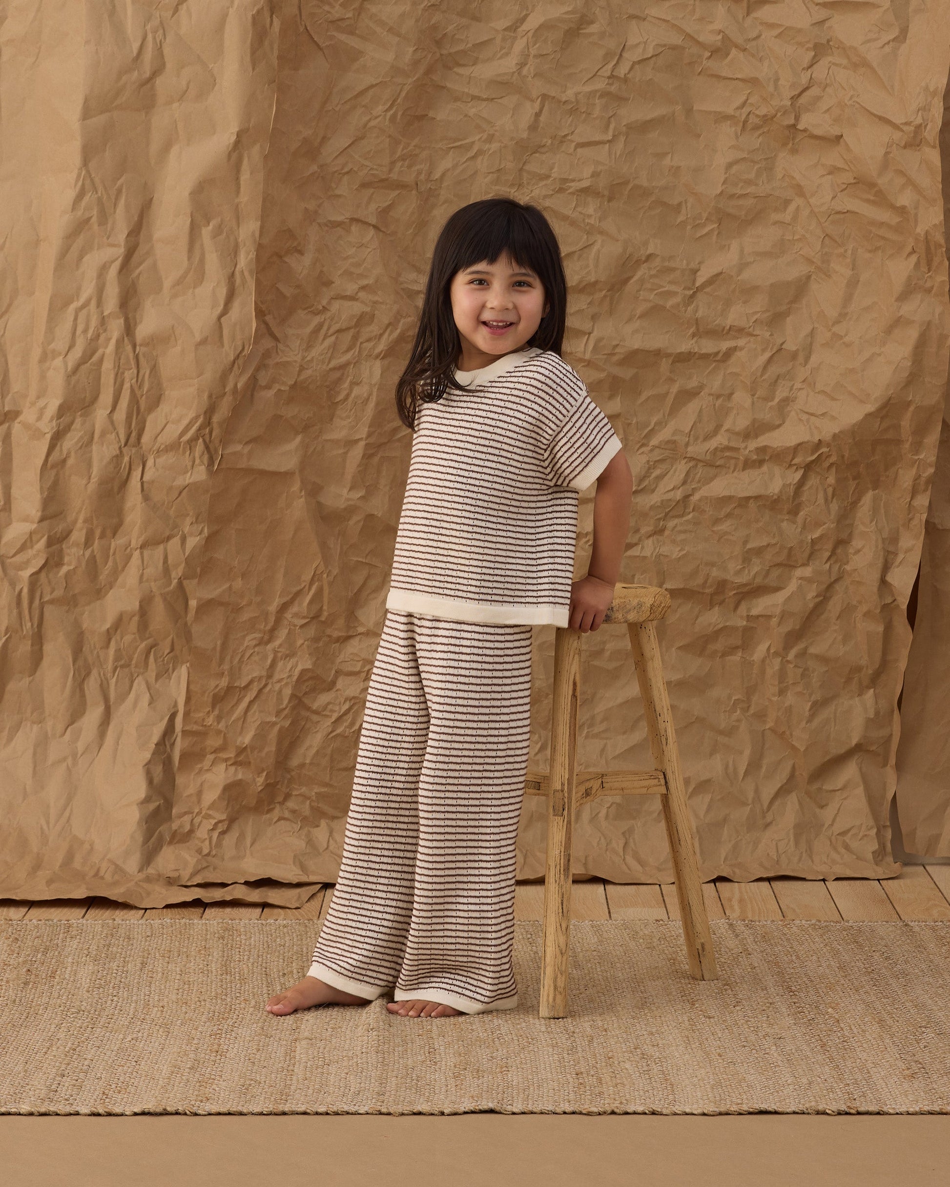 Boxy Crop Knit Tee Chocolate Stripe