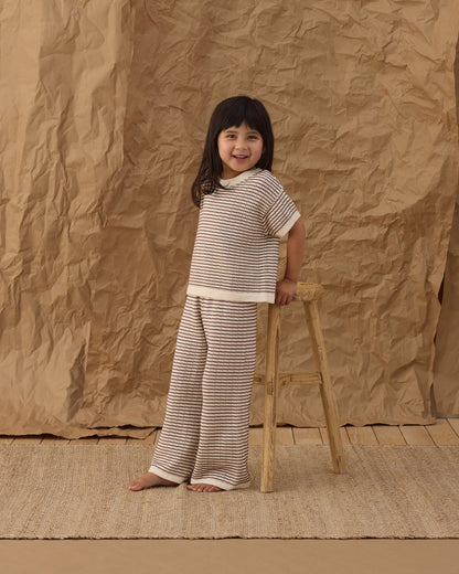 Boxy Crop Knit Tee Chocolate Stripe