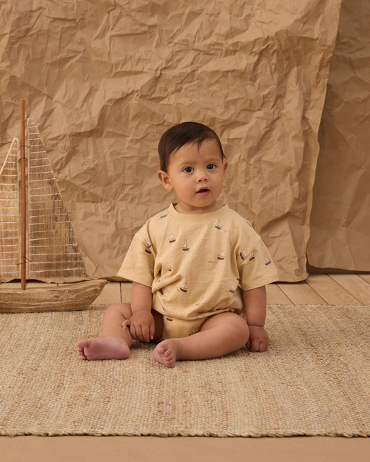 Relaxed Bubble Romper Sailboats