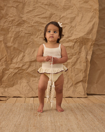 Crochet Ruffle Romper Natural