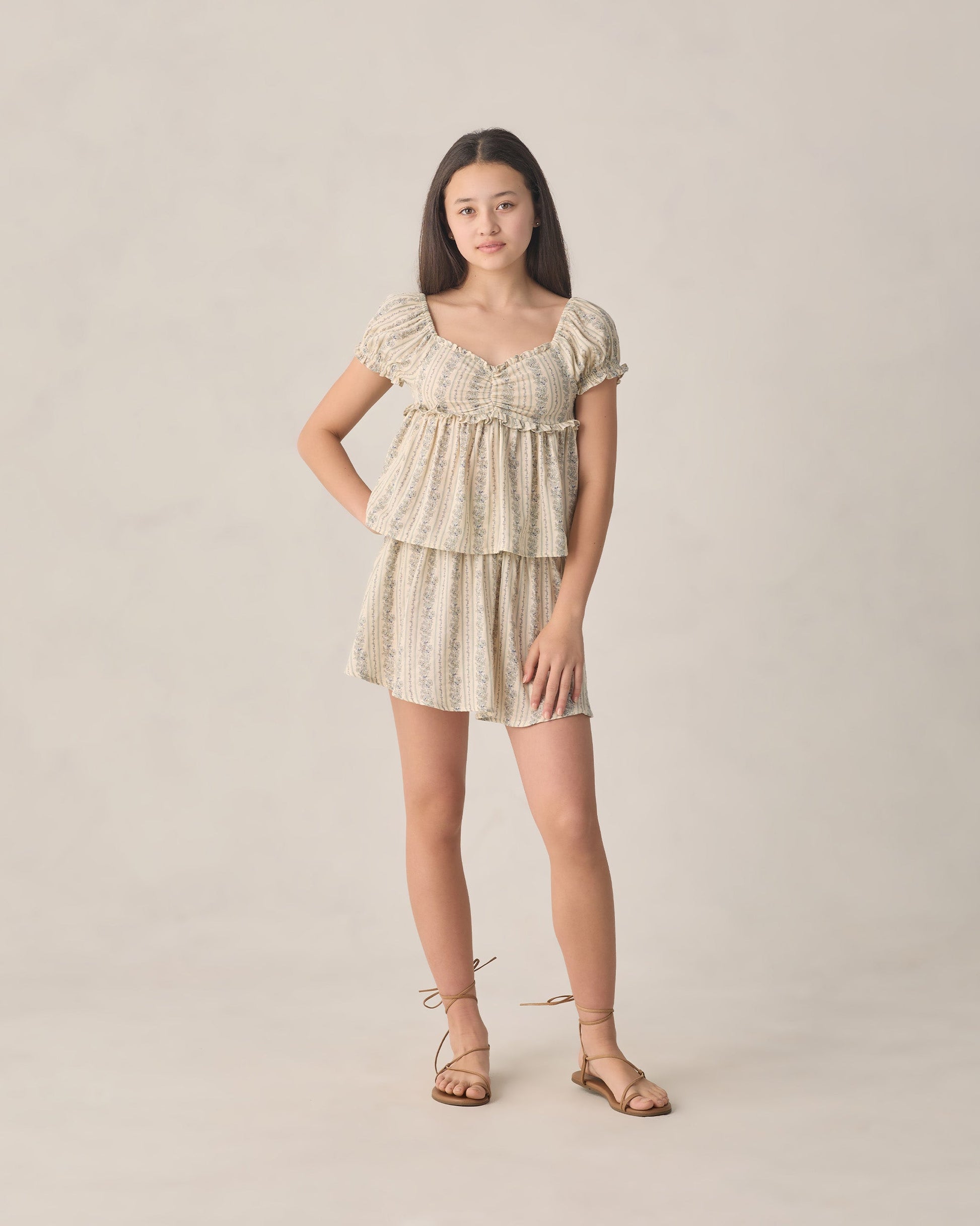 Teen Smocked V Mini Skirt Blue Floral