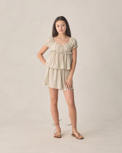 Teen Smocked V Mini Skirt Blue Floral