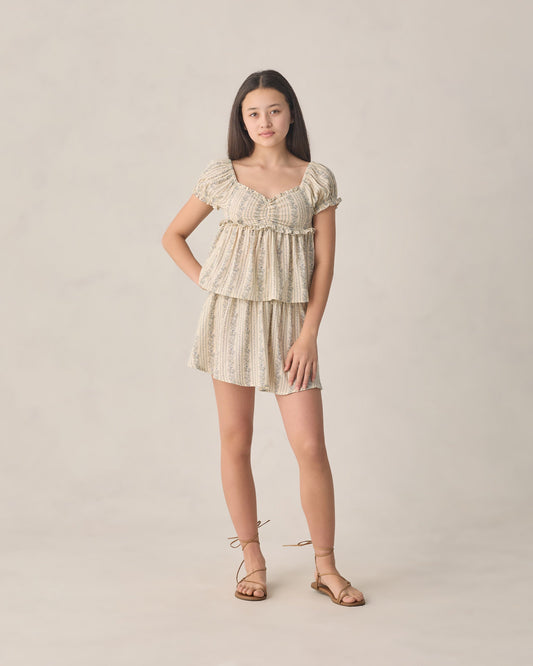 Teen Smocked V Mini Skirt Blue Floral