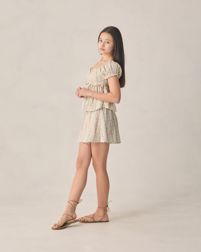 Teen Smocked V Mini Skirt Blue Floral
