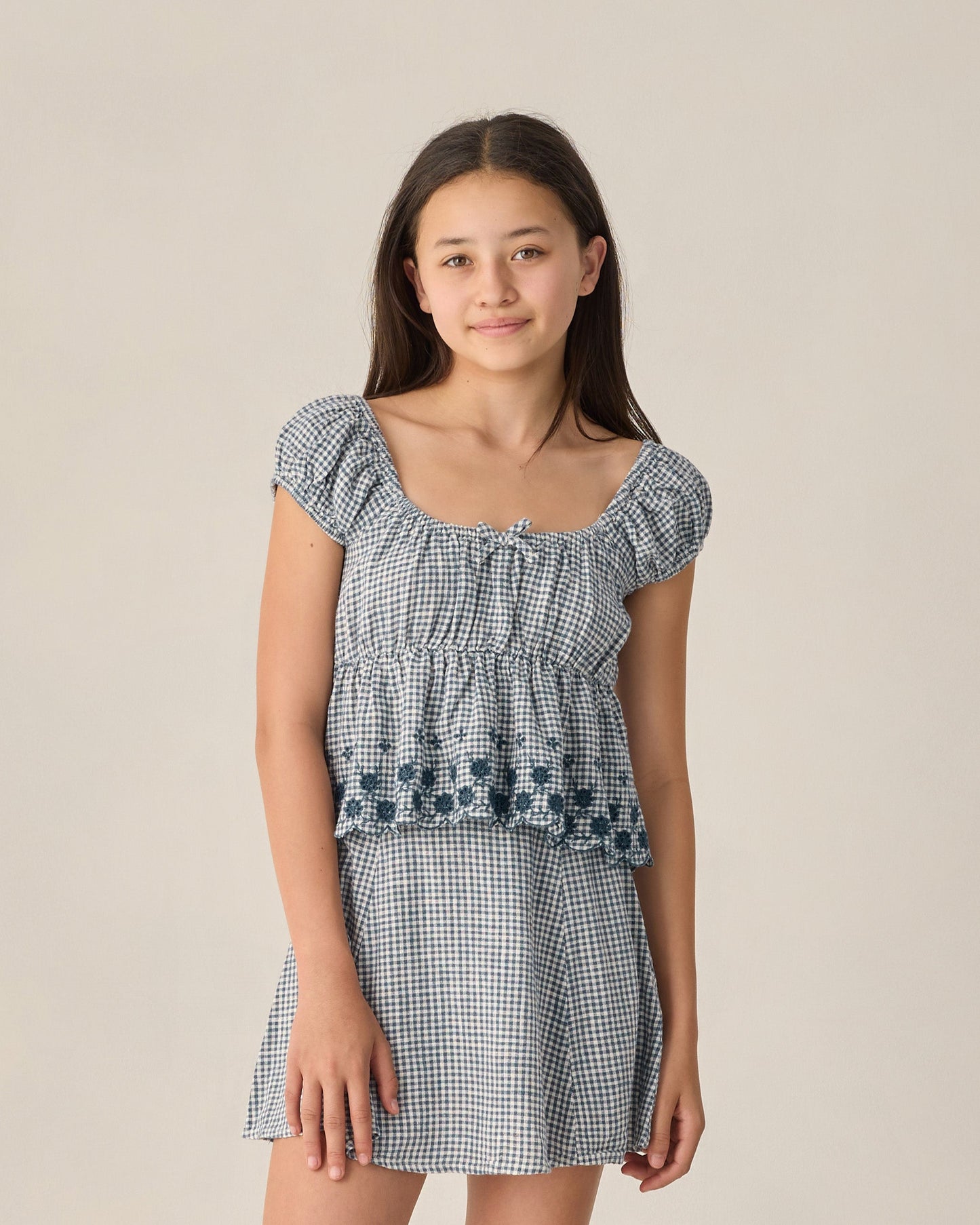 Teen Rylan Top Marine Gingham