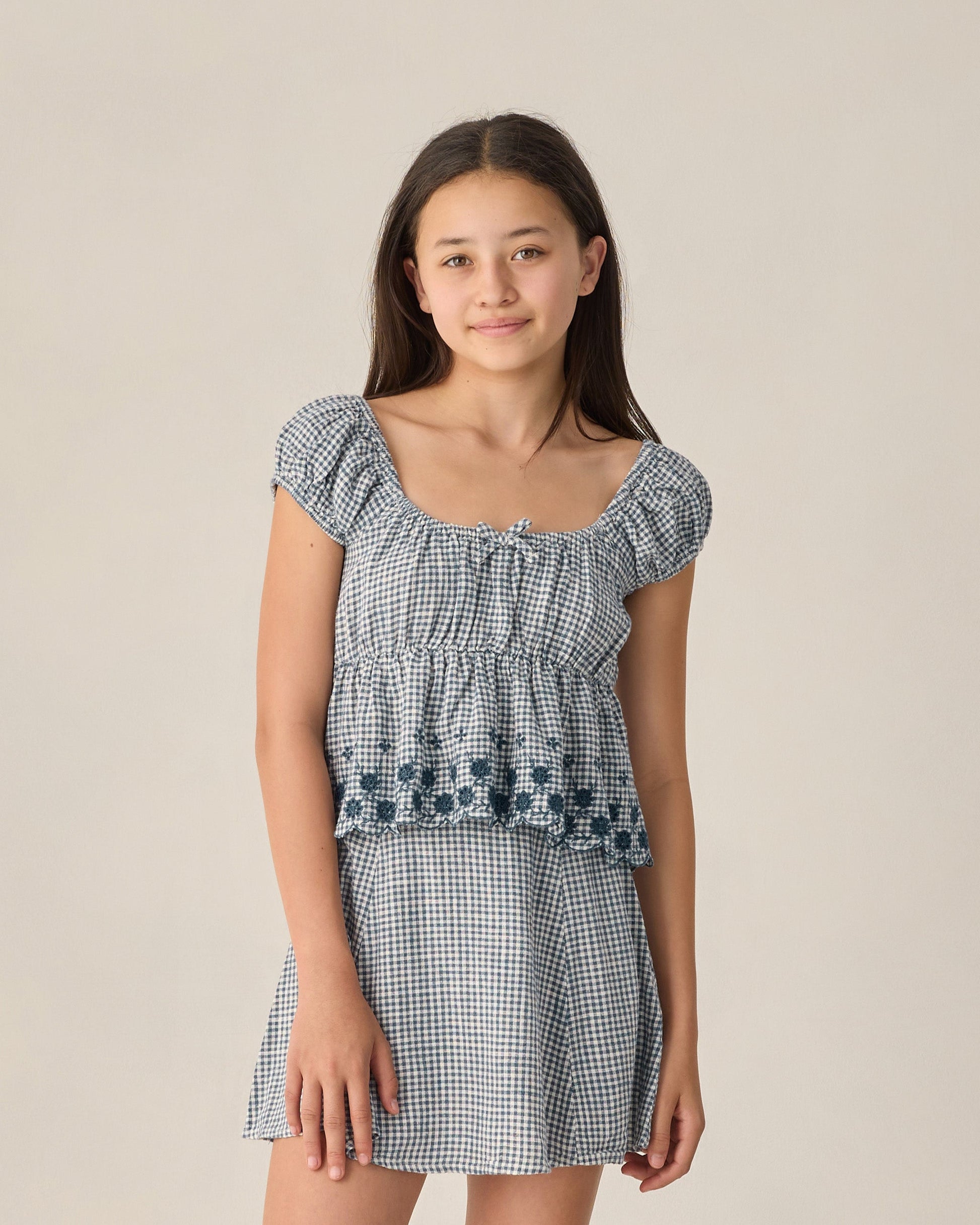 Teen Rylan Top Marine Gingham