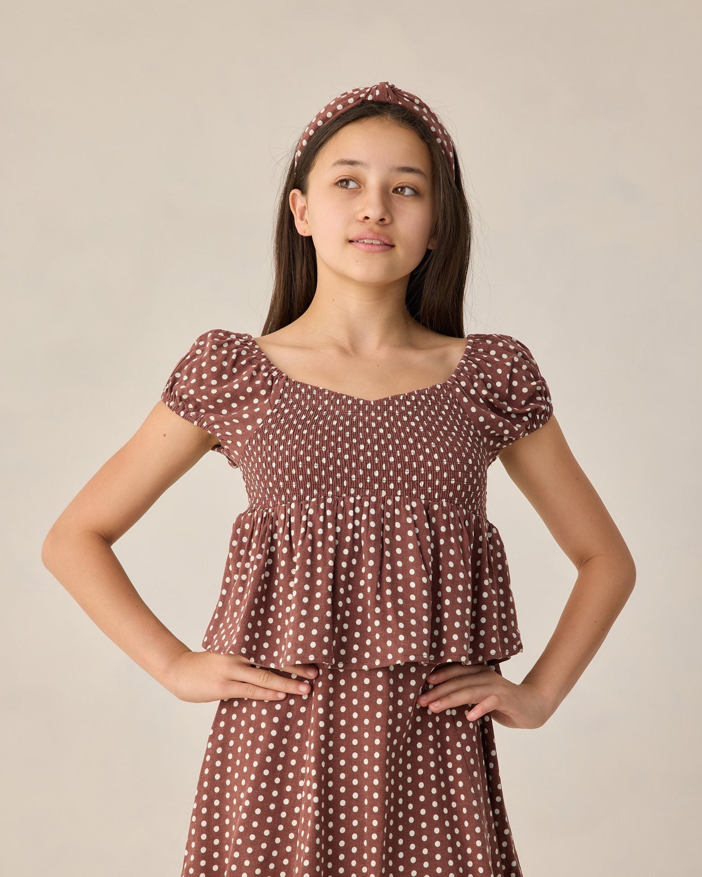 Teen Flutter Top Chocolate Polka Dot