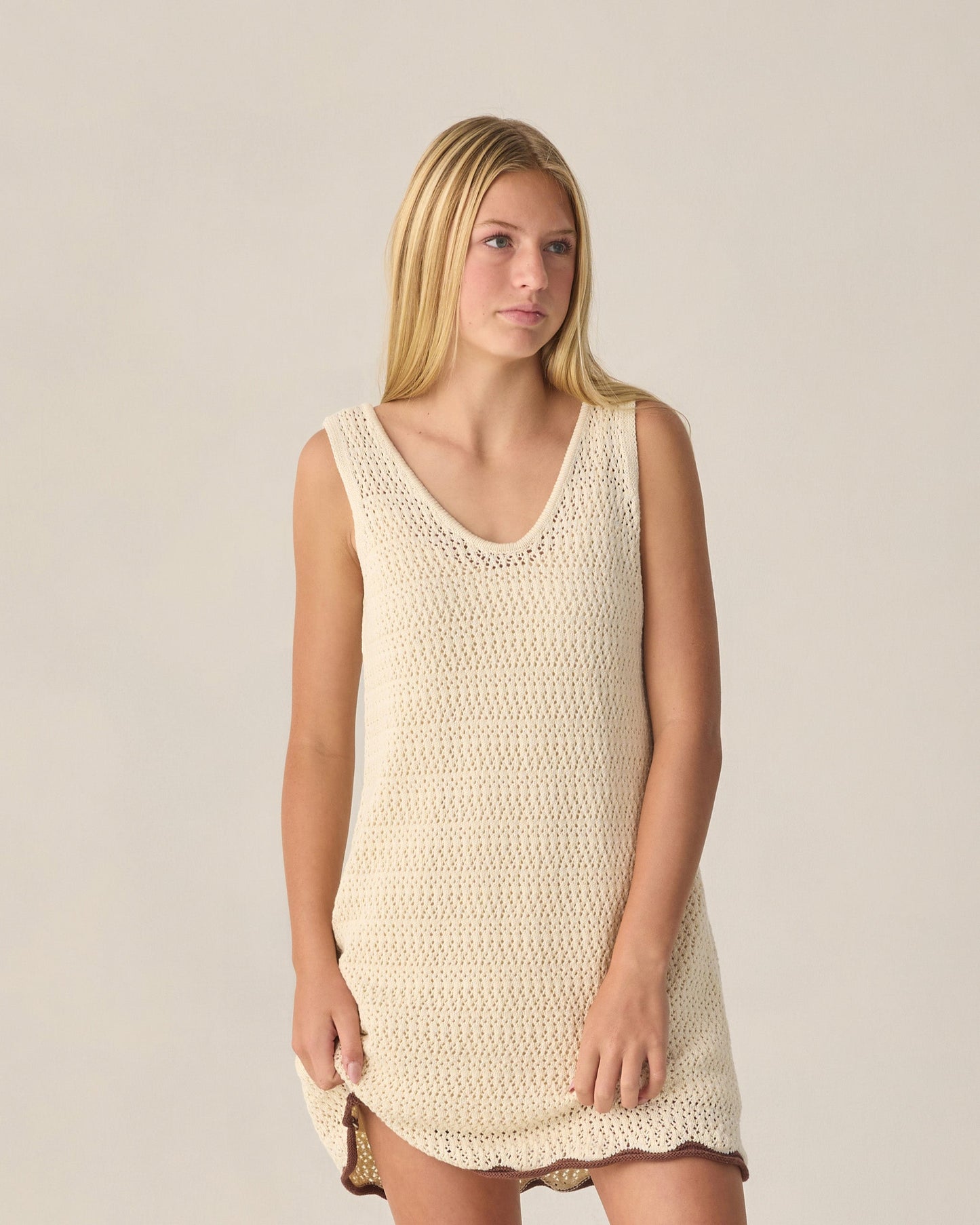Teen Crochet Tank Mini Dress Natural