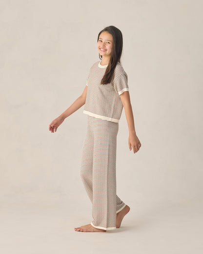 Teen Boxy Crop Knit Tee Chocolate Stripe