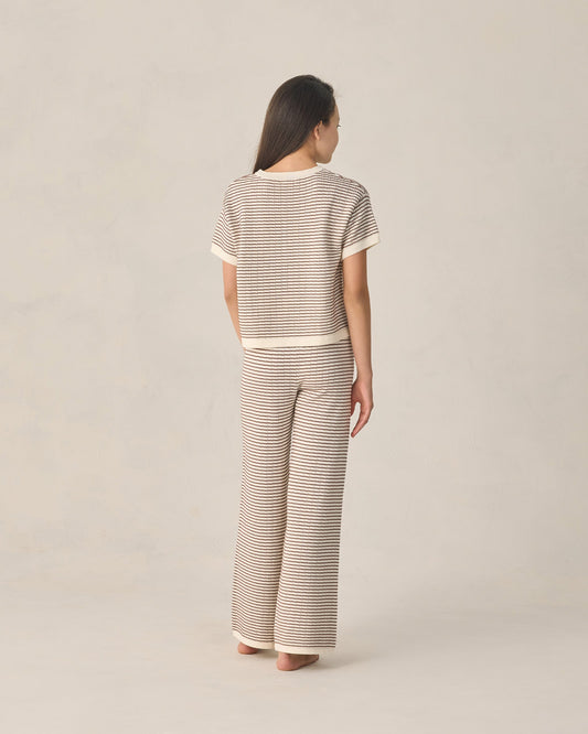 Teen Boxy Crop Knit Tee Chocolate Stripe