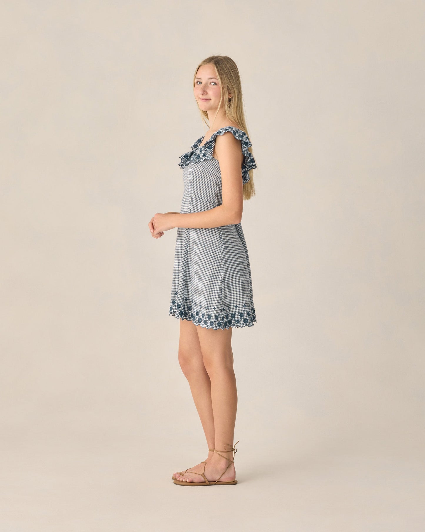 Teen Bianca Mini Dress Marine Gingham